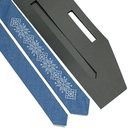 Тонка джинсова вишита краватка №685 LN-2071