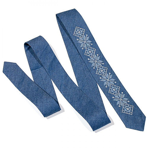 Тонка джинсова вишита краватка №685 LN-2071