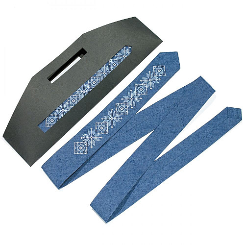 Тонка джинсова вишита краватка №685 LN-2071