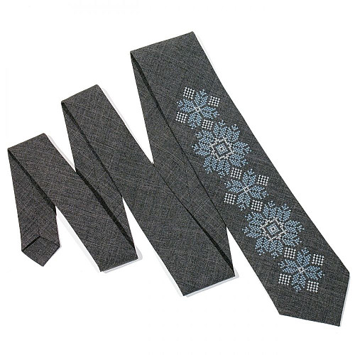 Модна вишита краватка сірого кольору №681 LN-2077
