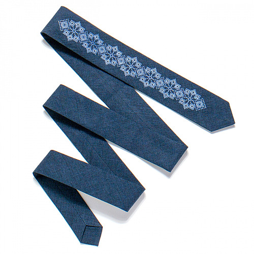 Темно-синий галстук с  вышивкой №720 LN-2087