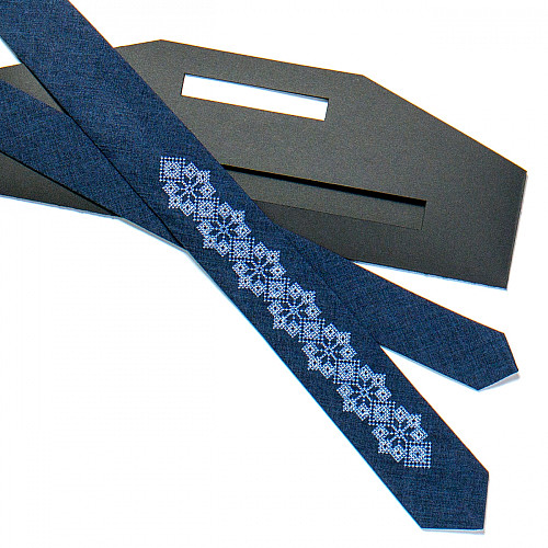 Темно-синий галстук с  вышивкой №720 LN-2087