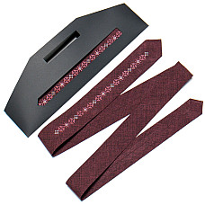 Бордовый узкий вышитый галстук №763 LN-2096