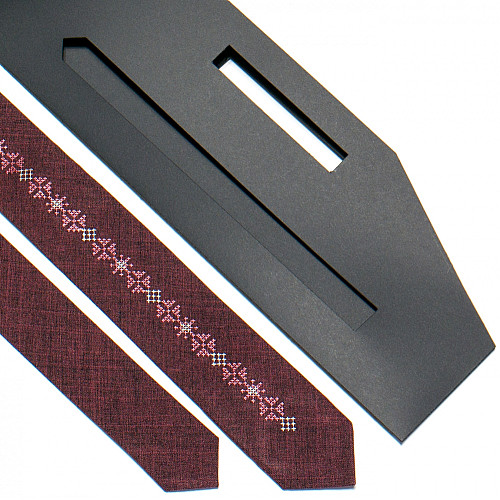 Бордовый узкий вышитый галстук №763 LN-2096