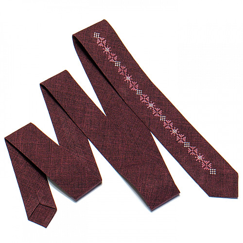 Бордовый узкий вышитый галстук №763 LN-2096