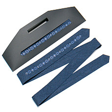 Темно-синий узкий вышитый галстук №761 LN-2097