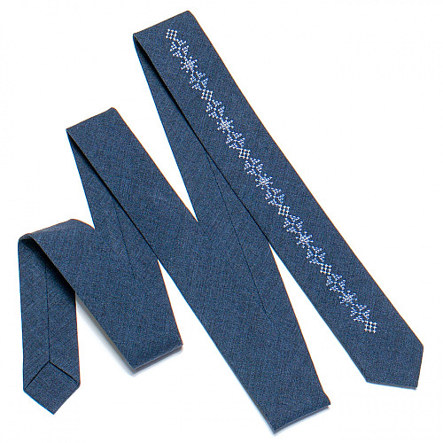 Темно-синя вузька вишита краватка №761 LN-2097