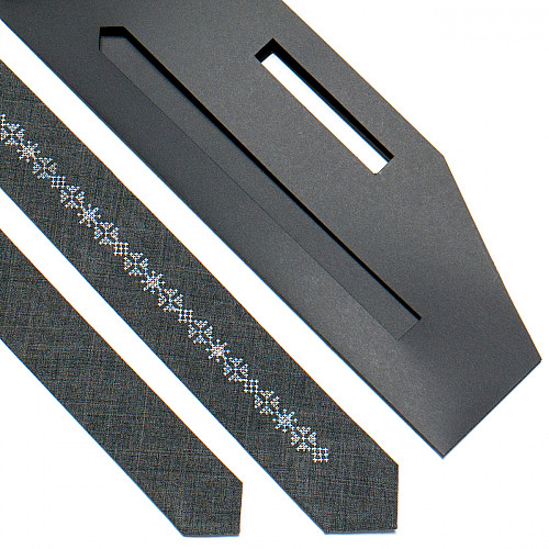 Темно-сіра вузька вишита краватка №762 LN-2099