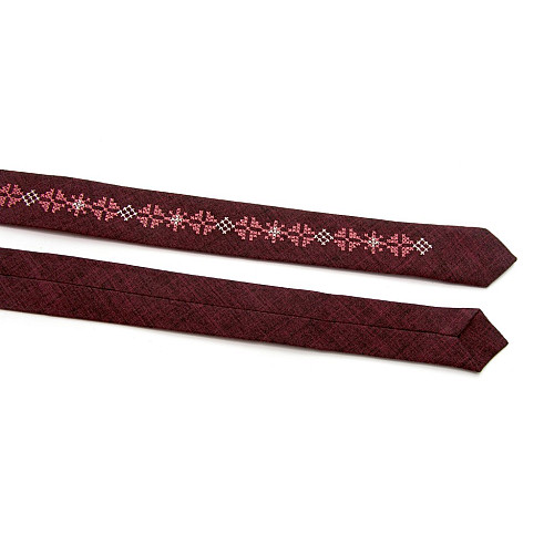 Бордовый тонкий галстук с вышивкой LN-2143