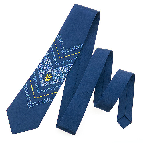 Синий вышитый галстук с трезубцем №970 LN-2148