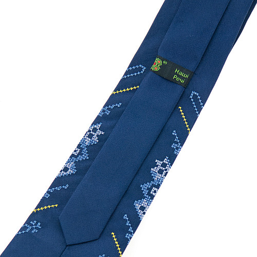 Синий вышитый галстук с трезубцем №970 LN-2148