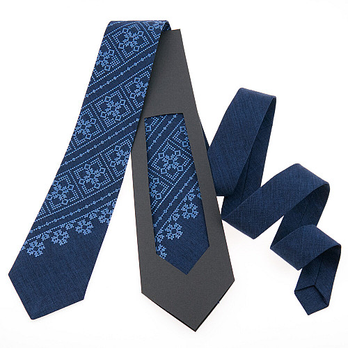 Синя вишита краватка №969 з візерунком LN-2150