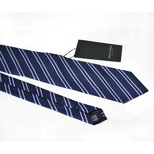 Галстук мужской синий с светло фиолетовыми полосками Emilio Corali GIN-2036