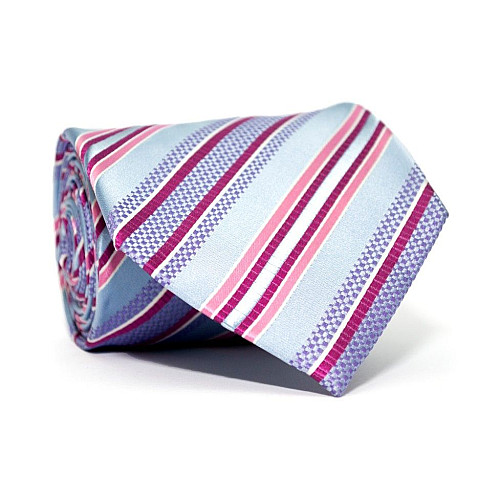 Галстук мужской Голубой в Розовые полоски Emilio Corali GIN-2353