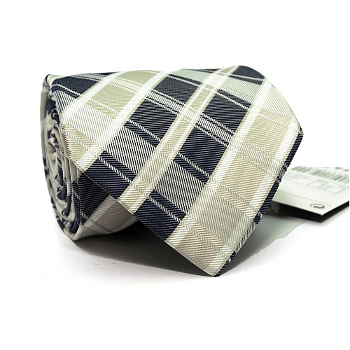 Галстук мужской бежево-синий в квадратики Emilio Corali GIN-2495