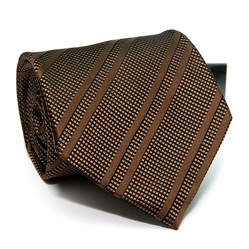 Галстук мужской коричневый в квадратики-полоски GIN-2577