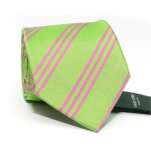 Галстук салатовый в розовую полоску Emilio Corali GIN-2304