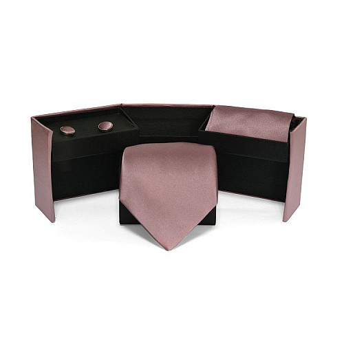 Бузковий набір 3 в 1, краватка + хустинка + запонки Emilio Corali MGO-6310