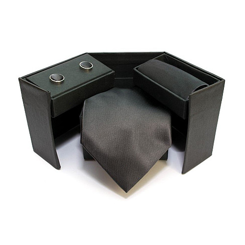 Набор темно-серый 3 в 1, галстук, платок, запонки Emilio Corali MGO-6317