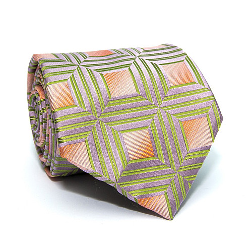 Краватка Rosso Fiorwntino бузково-фіолетовий перелив з персиковими квадратиками ZN-1835