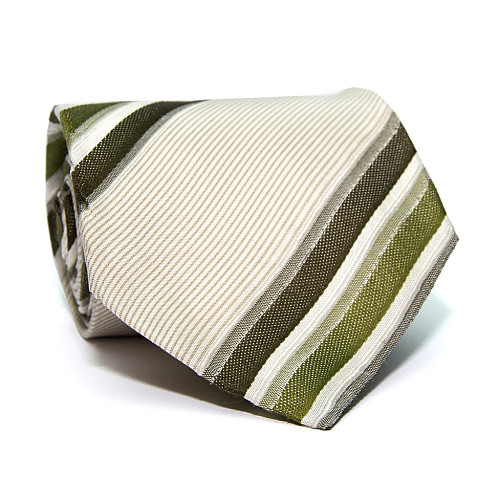 Галстук Romeo Gigli бежевый с зелеными полосками ZN-1858