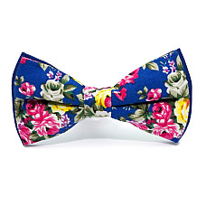 Галстук бабочка синяя с цветами AB-205