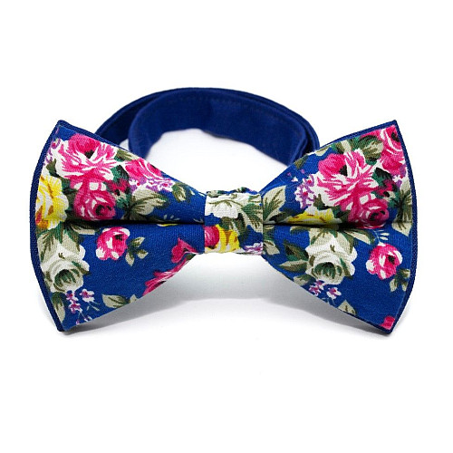 Галстук бабочка синяя с цветами AB-205