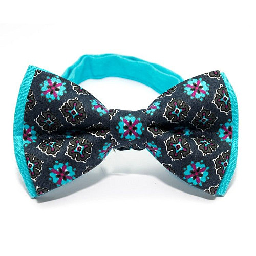 Галстук бабочка темно-бирюзовая с узорами GBZ-279