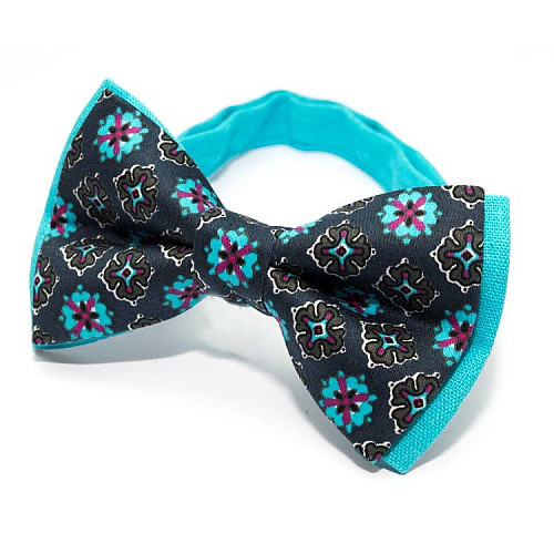 Галстук бабочка темно-бирюзовая с узорами GBZ-279