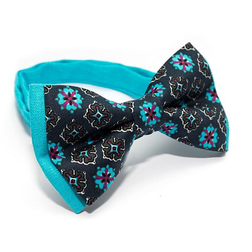 Галстук бабочка темно-бирюзовая с узорами GBZ-279