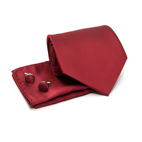 Набор 3 в 1 вишневый галстук + платок + запонки ZD-1007
