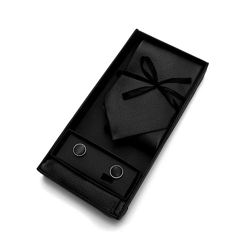 Набор 3 в 1 черный галстук, платок, запонки ZD-1010