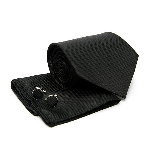 Набор 3 в 1 черный галстук, платок, запонки ZD-1010